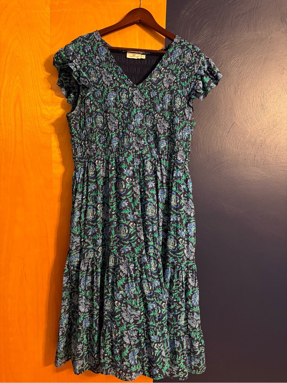 Vineyard Vines Navy Green & Blue Floral Maxi Dress